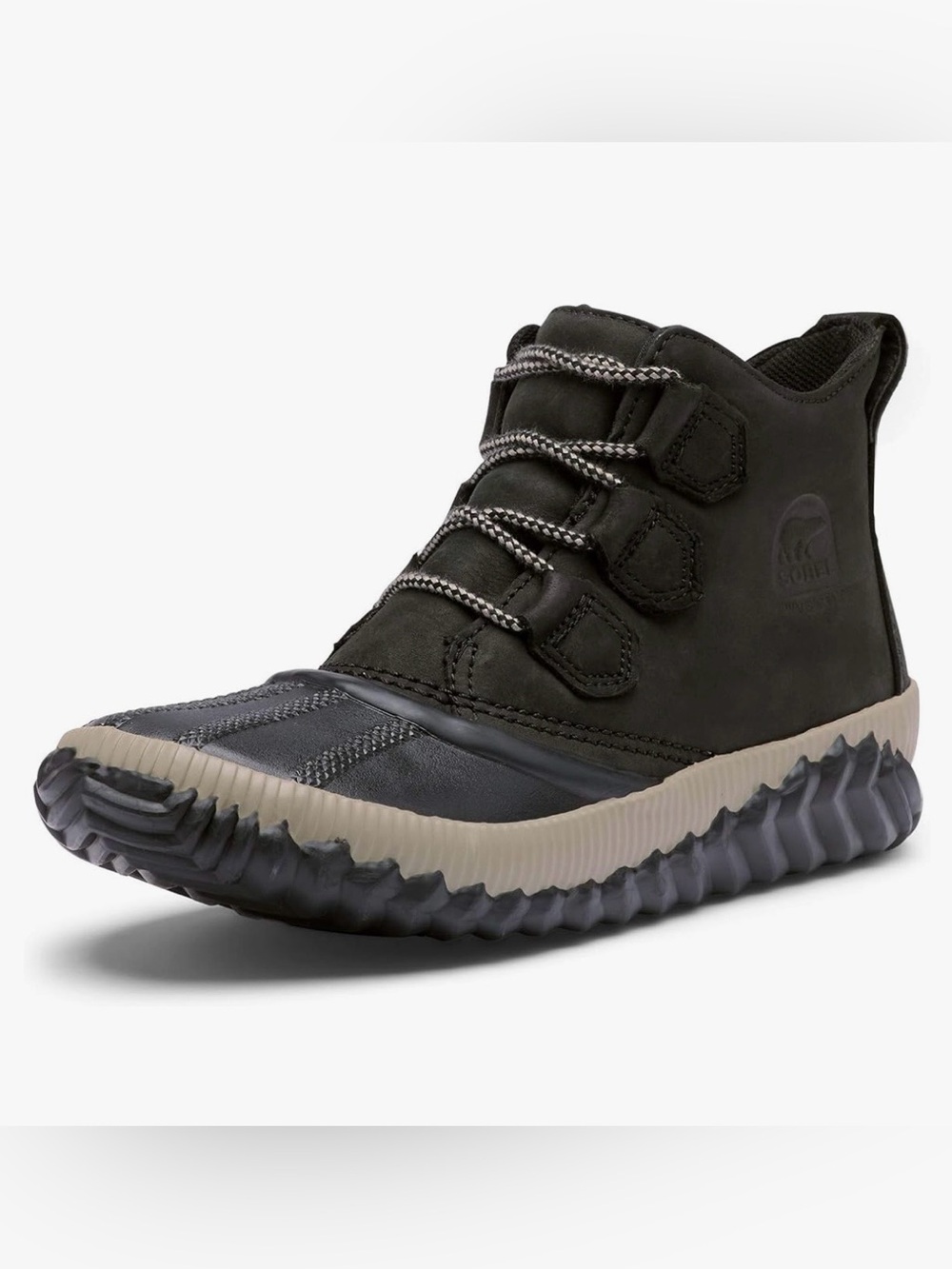 SOREL Out N About Plus Black Waterproof Full Grain Leather Duck Boots Gorpcore